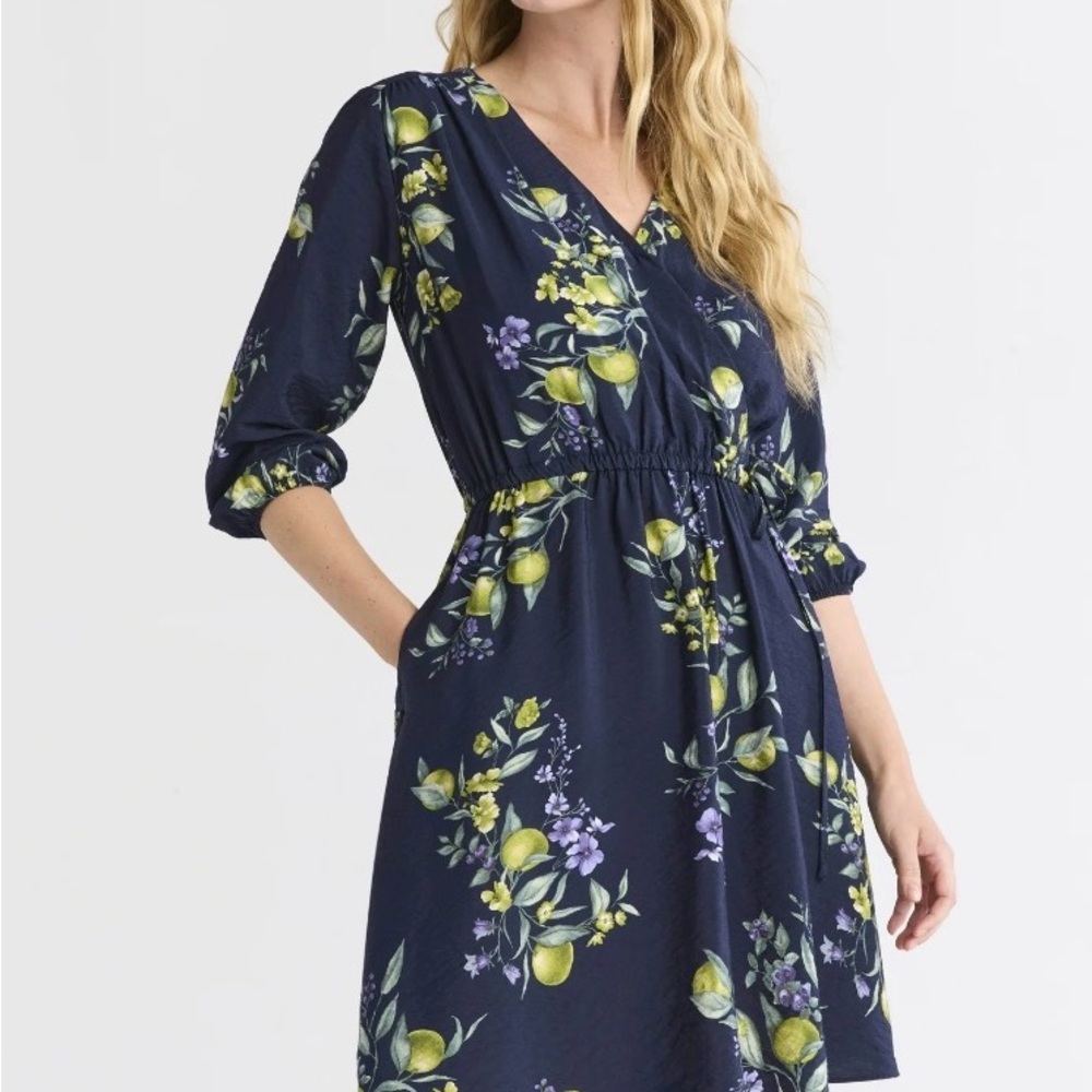 Time and Tru Women’s Floral Mini Wrap Dress Size XXXL 22 Navy Blue NWT